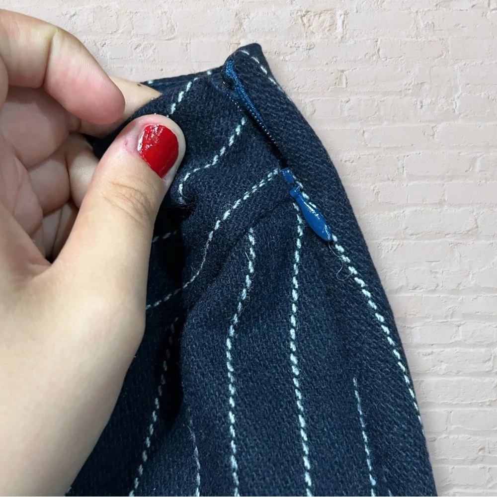 Eva Franco Navy Pinstripe Pencil Skirt with Ruffle Detail - Picture 4 of 9